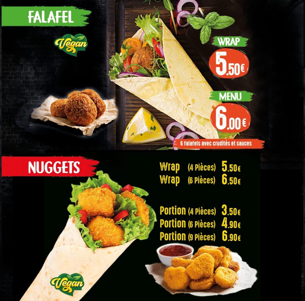 falafel et nugget menu tarifs